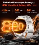 Militrary Smart Watch for Men,1.85" HD/800mAh Battery Smart watches for Android/iOS (Bluetooth Call Answer/Calls)Fitness Tracker,100+ Sports/LED Flashlight/IP68 Waterproof/Sleep Tracker Sliver - Image 3