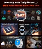 Militrary Smart Watch for Men,1.85" HD/800mAh Battery Smart watches for Android/iOS (Bluetooth Call Answer/Calls)Fitness Tracker,100+ Sports/LED Flashlight/IP68 Waterproof/Sleep Tracker Sliver - Image 4