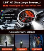 Militrary Smart Watch for Men,1.85" HD/800mAh Battery Smart watches for Android/iOS (Bluetooth Call Answer/Calls)Fitness Tracker,100+ Sports/LED Flashlight/IP68 Waterproof/Sleep Tracker Sliver - Image 6