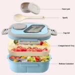 Adults Bento Lunch Box,Salad Container Large 43oz Salad Bowl, Bento-Style Tray for Toppings, 3oz Sauce Container for Dressings, and Built-In Reusable Fork (Blue) - Image 4