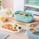 Adults Bento Lunch Box,Salad Container Large 43oz Salad Bowl, Bento-Style Tray for Toppings, 3oz Sauce Container for Dressings, and Built-In Reusable Fork (Blue) - Image 6