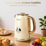 INFOOD Retro Electric Kettle 1.7L/57oz with Thermometer - 1500W Fast Boiling Stainless Steel Hot Water Tea Kettle, BPA-Free, Cordless, Auto Shut-Off, Boil-Dry Protection, White - Image 3