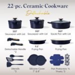 CAROTE 22Pcs Titanium Cookware Set, Pots and Pans Set Non Stick, Kitchen Cooking Set with Detachable Handle, Non Toxic Induction Cookware, Dishwasher/Oven Safe，Blue - Image 3