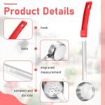 8 Pcs Portion Control Serving Spoons Portion Scoops Cups Solid and Slotted Stainless Steel Ladle Spoon for Food, Serving Utensils Set for Parties(Red,2 oz) - Image 4