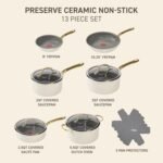 T-fal Preserve Ceramic, Non stick Cookware Set 13-Piece, Oven & Broiler Safe up to 350°F, Includes Stockpot, Saucepans, Frying Pans, Protectors, Pots and Pans, Beige - Image 3