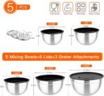TeamFar Mixing Bowls with Airtight Lids, 5PCS Stainless Steel Metal Salad Bowl with 3 Grater Attachments, for Cooking, Prepping, Serving, Healthy & Easy Clean - 0.7/1/1.5/2.6/4.6QT, Black - Image 3