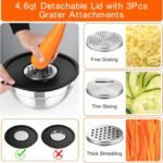 TeamFar Mixing Bowls with Airtight Lids, 5PCS Stainless Steel Metal Salad Bowl with 3 Grater Attachments, for Cooking, Prepping, Serving, Healthy & Easy Clean - 0.7/1/1.5/2.6/4.6QT, Black - Image 4