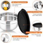 TeamFar Mixing Bowls with Airtight Lids, 5PCS Stainless Steel Metal Salad Bowl with 3 Grater Attachments, for Cooking, Prepping, Serving, Healthy & Easy Clean - 0.7/1/1.5/2.6/4.6QT, Black - Image 5