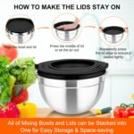 TeamFar Mixing Bowls with Airtight Lids, 5PCS Stainless Steel Metal Salad Bowl with 3 Grater Attachments, for Cooking, Prepping, Serving, Healthy & Easy Clean - 0.7/1/1.5/2.6/4.6QT, Black - Image 7