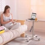 ONKRON Mobile Laptop Cart on Wheels, Load up to 17.6 lbs, Standing Rolling Desk Adjustable Height, Portable Workstation for Laptop/Small Computer Cart for Couch, Home, Office White - Image 3