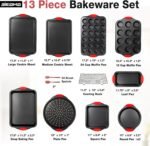 13-Piece Baking Pans Sets, Nonstick Bakeware Sets, BPA-Free Carbon Steel Stackable, Cookie Sheet, Cake, Loaf, Pizza & Muffin Pan, Grey - Image 3