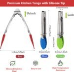 Mini Kitchen Tongs with Silicone Tips, 3-Piece Set, 7-Inch Non-Stick Small Tongs with Stainless Steel Silicon Handles, Heat Resistant for Cooking and Serving (Multi-Color) - Image 3