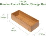 Lipper International Bamboo Wood Utensil Holder Storage Box for Cooking Tools, Makeup, or Office Supplies, 5" x 12" x 3" - Image 3