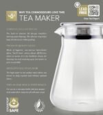 Teabloom One-Touch Tea Maker, 2-in-1 Teapot and Kettle with Stainless Steel Filter Lid for Loose Tea – Stain-Free Borosilicate Glass Teapot (40 Oz) – Tea Connoisseur's Choice - Image 4