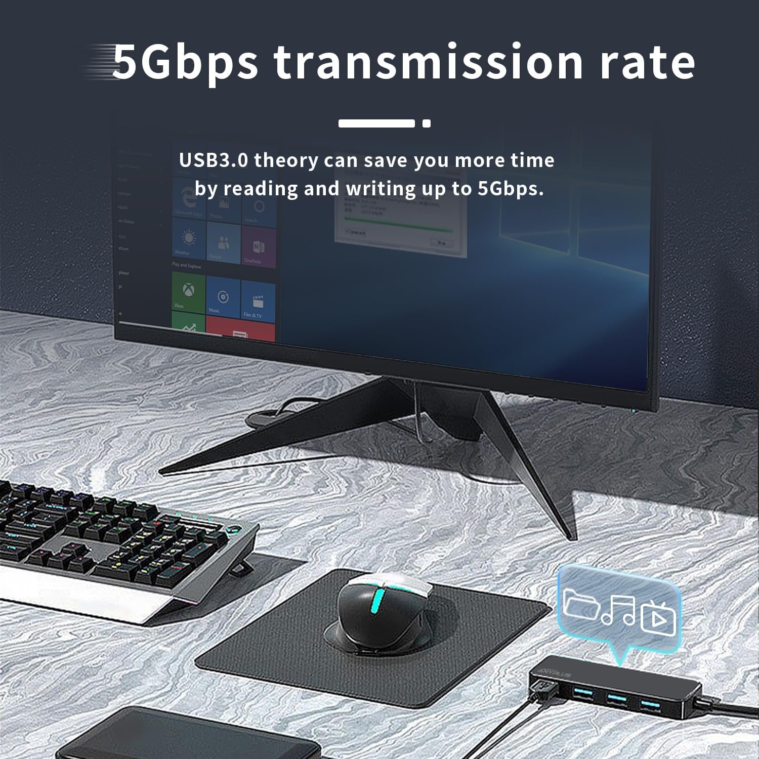 USB 3.0 Hub, 4 Port USB Hub Splitter,Portable USB Adapter Mini Multiport Expander for Desktop, Laptop, Xbox, Flash Drive, HDD, Console, Printer, PC, Keyboards, HP, Dell - Image 4