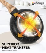 MICHELANGELO Non Stick Frying Pans - 12 Inch Nonstick Frying Pan with Glass Lid, Large Stone Fry Pan with Ergonomic Handle, Induction Compatible, Black - Image 4