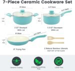 Pots and Pans Set, 7 Piece Nonstick Ceramic Cookware Set, Kitchen Induction Cookware Sets, Pots and Pans Non Stick with Stay Cool Handle, 100% PFOA Free, Turquoise - Image 3