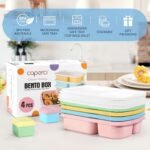 Caperci Bento Lunch Box Containers for Adults & Kids - 3-Compartment Reusable Meal Prep Containers with 2 Sauce Containers for School, Work, Travel, Wheat Straw, 4-Pack (Vintage Colors) - Image 4