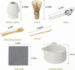 Matcha Whisk Set, 7 Pcs Matcha Kit, Premium Ceramic Matcha Set, Whisk and Bowl, Sifter, Cup Holder, Bamboo Scoop, Tea Plucking, Tea Towel, Matcha Lovers (White) - Image 3