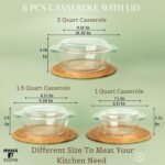 Moss & Stone 6-Piece Clear Glass Casserole Dishes for Oven With Lids, Durable Tempered Borosilicate Glass Bakeware Set, Microwave Safe, 3 Round Sizes for Cooking, Serving & Storage - Image 3