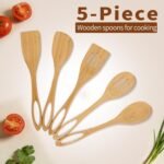 Premium Bamboo Utensils - Smooth Bamboo Spoons for Cooking,Wooden Cooking Utensils Set of 5,Apartment Bamboos Spatula for Nonstick Pan,House Warming Gifts New Home - Image 5