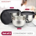AVACRAFT 18/10 Stainless Steel Mixing Bowls with Lids, non slip silicone base bowls with Handle, Mixing Bowl Set with Pour Spouts & Measurement Marks, Home Essentials Cooking Bowls, (Black) - Image 3