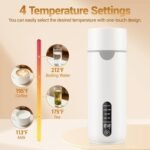 Travel Kettle, Portable Travel Tea Electric Kettle for Hot Water, Small Kettle with 4 Temperature Controls, 304 Stainless Steel, Fast Boiling Water with Auto Shut-Off (White, 400ML) - Image 3