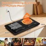 24 Inch Double Induction Cooktop, Full Touch Control, 1800W Shared Power, Low Power Continuous Heating, Portable Countertop Electric Cooker, 110–120V - Image 3
