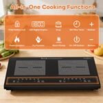 24 Inch Double Induction Cooktop, Full Touch Control, 1800W Shared Power, Low Power Continuous Heating, Portable Countertop Electric Cooker, 110–120V - Image 4