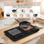 24 Inch Double Induction Cooktop, Full Touch Control, 1800W Shared Power, Low Power Continuous Heating, Portable Countertop Electric Cooker, 110–120V - Image 5