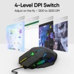 MELOGAGA Wired Gaming Mouse - Lightweight USB Optical Computer Mice with 7-Color RGB LED Lights, 4 Adjustable DPI (1200-3200), 6 Buttons, Ergonomic Design for Windows (S800-Black) - Image 4