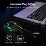 MELOGAGA Wired Gaming Mouse - Lightweight USB Optical Computer Mice with 7-Color RGB LED Lights, 4 Adjustable DPI (1200-3200), 6 Buttons, Ergonomic Design for Windows (S800-Black) - Image 5