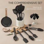 CAROTE Kitchen Utensil Set for Nonstick Cookware - 446°F Heat Resistant Silicone Cooking Utensils Set 10pcs, Dark Grey, Oderless Spatula, Turner - Image 5