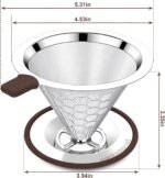 Pour Over Coffee Dripper, Stainless Steel Coffee Filter, Paperless Reusable Coffee Filter, Metal 600 Mesh Strainer Coffee Maker Single Cup Brewer 1-2 Cup - Image 4