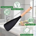2PCS Cedar and Ash Spoon,Silicone Spatula Spoon,Cooking Spoon for Nonstick Cookwares,Multi Function Spatula Cooking Spoon with Wooden Handle,Cooking Spoons for Mixing,Scoop and Scrape - Image 4