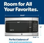 GE Compact Countertop Microwave Oven, 1.1 Cubic Ft., 950w Capacity, 6 Auto Cook Settings, Child-Lock Technology, Dorm Room, Apartment, Stainless Steel - Image 5