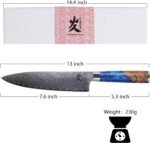 SAMCOOK Damascus Chef Knife - 8 Inch Professional Sharp Gyuto Knife - Japanese VG-10 High Carbon Stainless Steel Kitchen Cooking knife - Ergonomic Blue Resin Wood Handle with Gift Box - Image 3