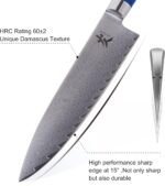 SAMCOOK Damascus Chef Knife - 8 Inch Professional Sharp Gyuto Knife - Japanese VG-10 High Carbon Stainless Steel Kitchen Cooking knife - Ergonomic Blue Resin Wood Handle with Gift Box - Image 4
