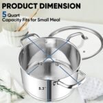 TeamFar 5 QT Stock Pot, Tri-ply Bottom Stainless Steel Stockpot Cooking Soup Pasta Pot with Lid for Gas/Induction/Electric Stoves, Non-toxic & Heavy Duty, Double Handles & Dishwasher Safe - Image 3