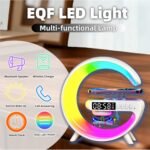 LED Table Lamp with Wireless Charger, G Shaped Night Light Lamp with Bluetooth Speaker, Sunrise Alarm Clock, Smart Mini Atmosphere Lamp for Bedroom, Office, Living Area (White) - Image 3