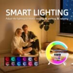 LED Table Lamp with Wireless Charger, G Shaped Night Light Lamp with Bluetooth Speaker, Sunrise Alarm Clock, Smart Mini Atmosphere Lamp for Bedroom, Office, Living Area (White) - Image 4