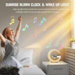LED Table Lamp with Wireless Charger, G Shaped Night Light Lamp with Bluetooth Speaker, Sunrise Alarm Clock, Smart Mini Atmosphere Lamp for Bedroom, Office, Living Area (White) - Image 5