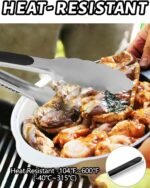 Anaeat 7" Mini Cooking Tong Stainless Steel - Sturdy Coiled Spring Locking Kitchen Food Tong with Non-Slip Silicone Grip for Serving, Cooking, Baking - Heat Resistant up to 480°F (Black) - Image 4