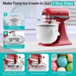Ice Cream Maker Attachment for KitchenAid Stand Mixer, Ice Cream Bowl Compatible with 4.5Qt and Larger Stand Mixers, Ice Cream & Sorbet Gelato Maker Attachment, 2 Quart, White - Image 4