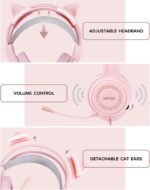Upgraded Pink Gaming Headset for PS4, PS5, Xbox One, PC, Switch, Laptop, Mobile – Cat Ears, Noise-Canceling Mic, 7.1 Surround Sound, LED Light, Soft Memory Earmuffs for Ultimate Comfort - Image 3