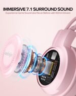 Upgraded Pink Gaming Headset for PS4, PS5, Xbox One, PC, Switch, Laptop, Mobile – Cat Ears, Noise-Canceling Mic, 7.1 Surround Sound, LED Light, Soft Memory Earmuffs for Ultimate Comfort - Image 4