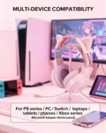 Upgraded Pink Gaming Headset for PS4, PS5, Xbox One, PC, Switch, Laptop, Mobile – Cat Ears, Noise-Canceling Mic, 7.1 Surround Sound, LED Light, Soft Memory Earmuffs for Ultimate Comfort - Image 5