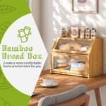 BMOSU Farmhouse Bread Box for Kitchen Countertop Bread box Double Layer Bamboo Wooden Extra Large Capacity Bin Kitchen Food Storage Container(Natural) - Image 3