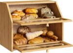 BMOSU Farmhouse Bread Box for Kitchen Countertop Bread box Double Layer Bamboo Wooden Extra Large Capacity Bin Kitchen Food Storage Container(Natural) - Image 7