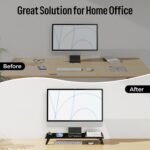 loukin Monitor Stand Riser for Desk, 22.4" x 8.3" Larger Computer Stand for Laptop, PC, Printer, Sturdy Desktop Computer Shelf with Non-Skid Rubber, Home Office (Black) - Image 5
